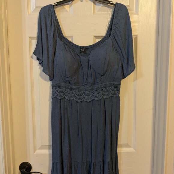 Lily Rose 2XL Blue [Floral/Smocked/Skater] Mini Dress Plus Size Summer - Picture 1 of 3